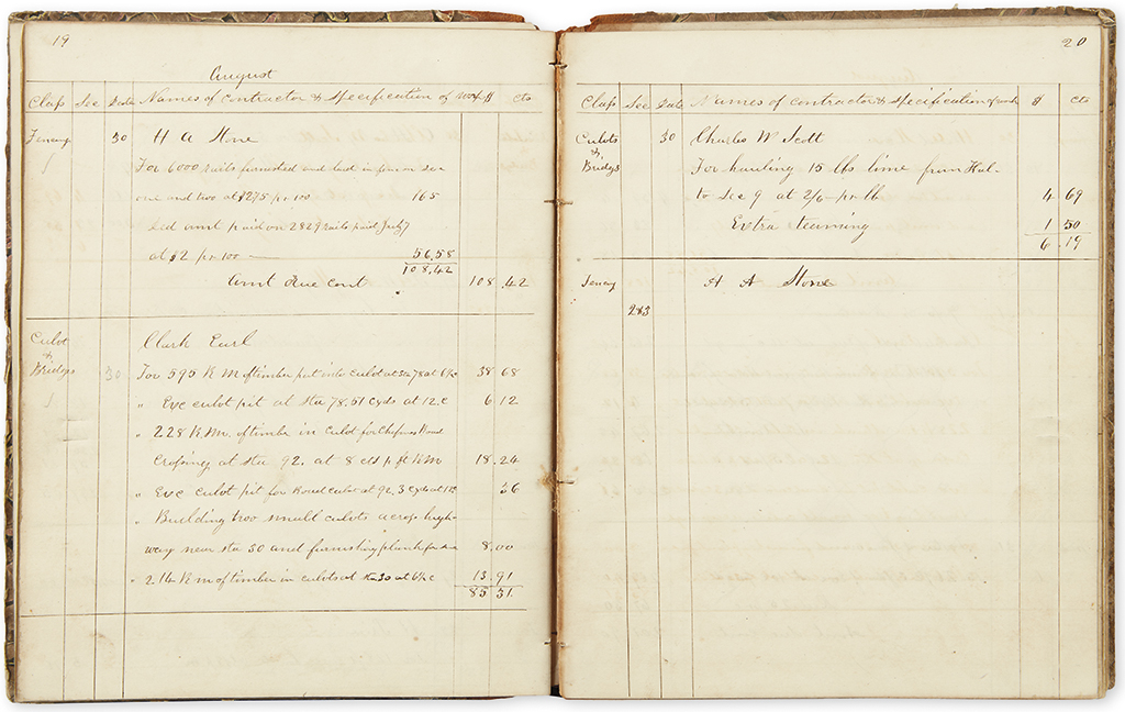 (MICHIGAN.) Reed, Samuel Benedict. Cash journal for construction of Michigan Central Railroad west of Kalamazoo.
